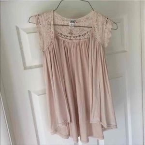 Sleeveless Cardigan Pale pink with lace M